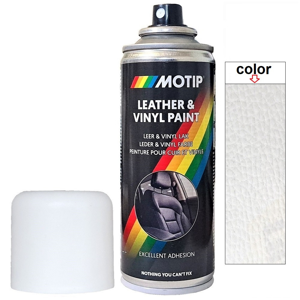 Фарба спрей для шкіри біла напівматова Motip White Semi Gloss Leather Paint RAL 9016M 200мл