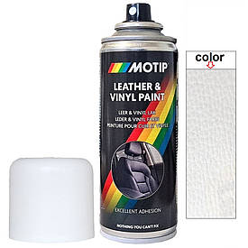 Фарба спрей для шкіри біла напівматова Motip White Semi Gloss Leather Paint RAL 9016M 200мл
