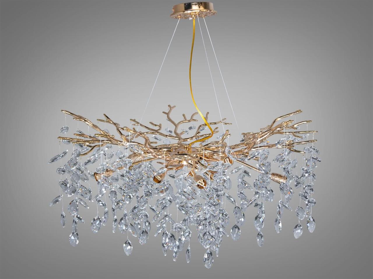 Підвісна кришталева люстра Гліцинія, 10 ламп, золотиста, фото 1