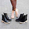 Стильні чорні шкіряні зимові черевики челсі на бежевій підошві, фото 9