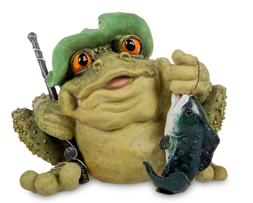 Декоративна тематична статуетка-скарбничка жабки "Рибалка" із полістоуну від американського бренду Sealmark, фото 1