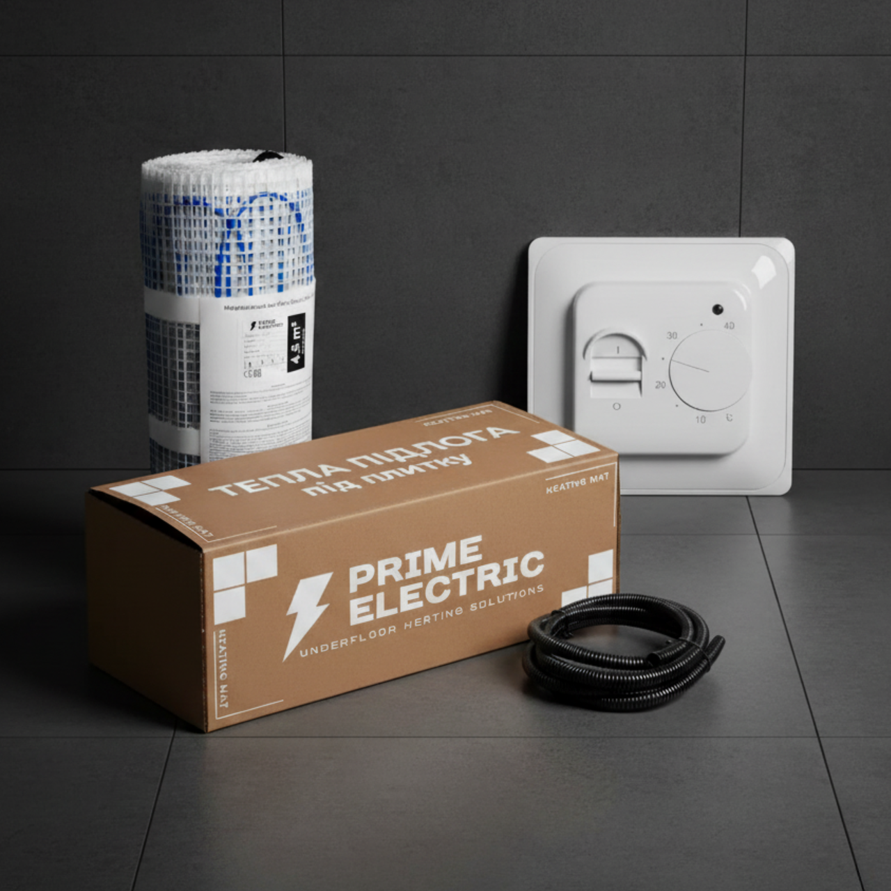 1,5 м² Комплект теплої підлоги Prime Electric PM-175 нагрівальний мат з механічним терморегулятором білим, фото 1