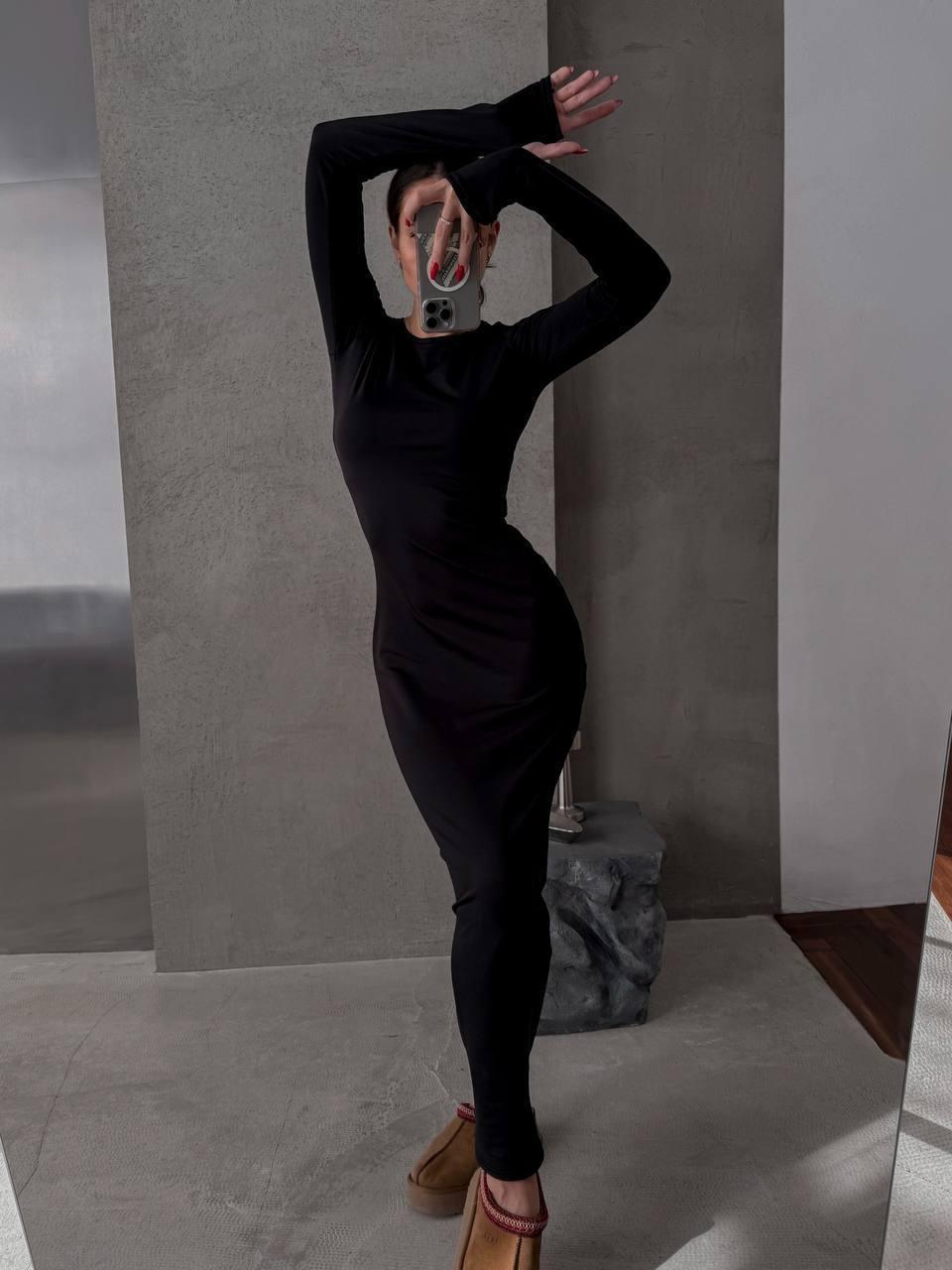 Сукня максі обтягуюча з розрізами для пальчиків з термотканини розмір: 42-46 Модель: 1526-2356 Колір: чорний, фото 1