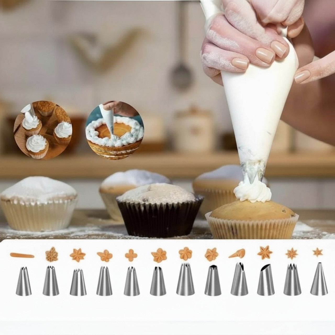 Кондитерський набір для прикрашання тортів та капкейків 106 предметів силіконові форми, шпателі, перехідники для мішків щітки, фото 1