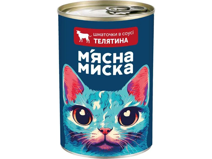 M'ясна Миска Шматочки в соусі з телятиною для дорослих котів 415г, фото 1