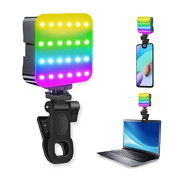 Студійна лампа RGB на прищіпці 1200mAh, USB, AY83 / Накамерне відеосвітло LED / Студійне світло для телефону