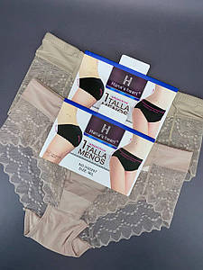 Жіночі безшовні трусики на силіконі з ніжним мереживом імітація стрінгів M/L 2шт/уп