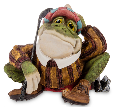 Декоративна тематична статуетка-скарбничка жабки "Гольф" із полістоуну від американського бренду Sealmark, фото 1