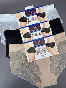 Жіночі безшовні трусики на силіконі з ніжним мереживом імітація стрінгів XL 3шт/уп