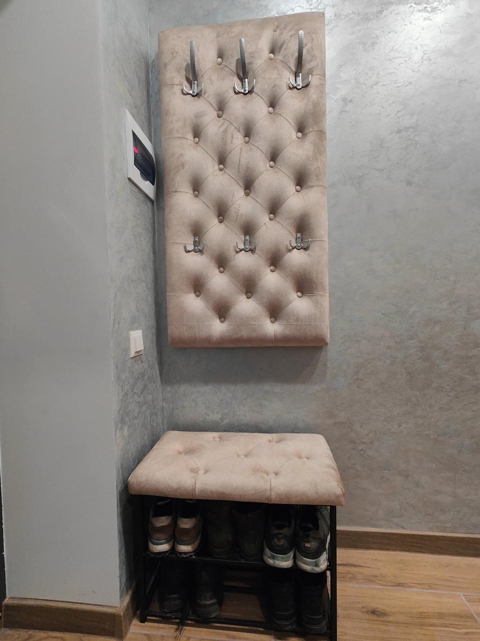 Банкетка з панеллю-вішаком до передпокою колір марсель 7 (бежевий), фото 1