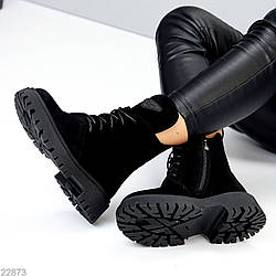 Круті зимові чорні черевики натуральна замша стильний декор