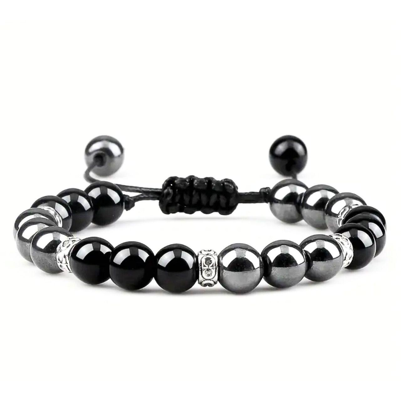 Чоловічий браслет плетений з гематитом, фото 1