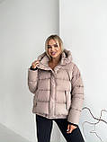 Жіноча коротка зимова куртка пуховик з біопухом і капюшоном пуфер 42-48 бежевий, фото 3