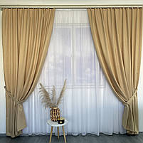 Готові однотонні штори, мікровелюр Кремові, з тюлем (SHTN-PK-96), фото 6