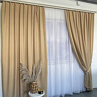 Готові однотонні штори, мікровелюр Кремові, з тюлем (SHTN-PK-96), фото 2