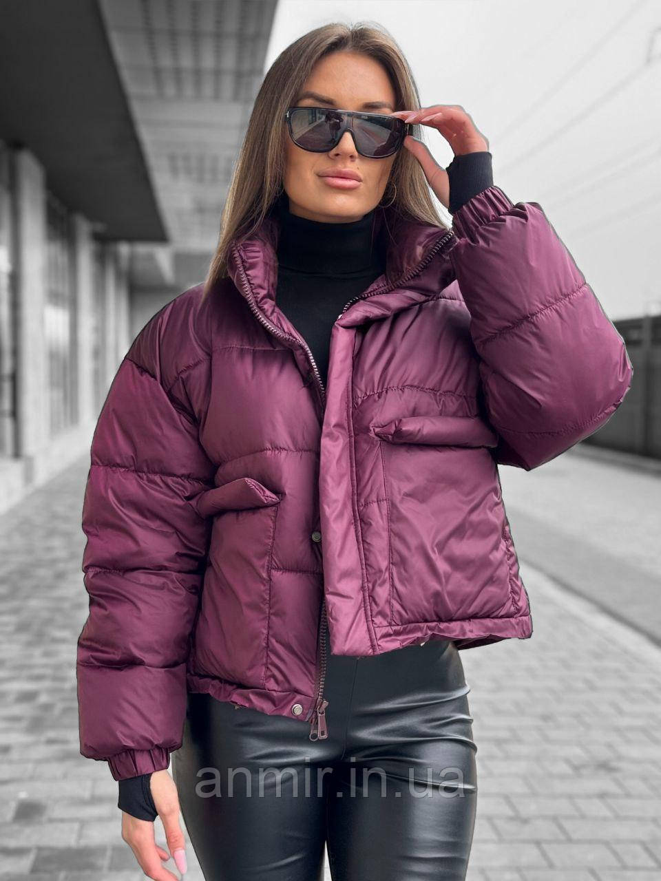 Куртка жіноча демісезонна з кишенями без капюшона норма 42-44, колір бургунді