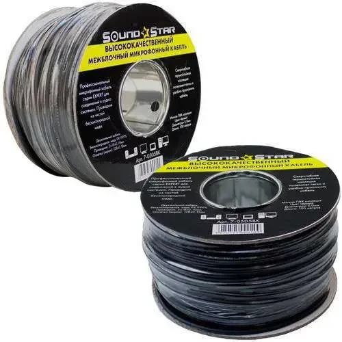 Кабель мікрофонний 2 жили, Cu мідь, діаметр 5 мм, чорний 100 м, Sound Star