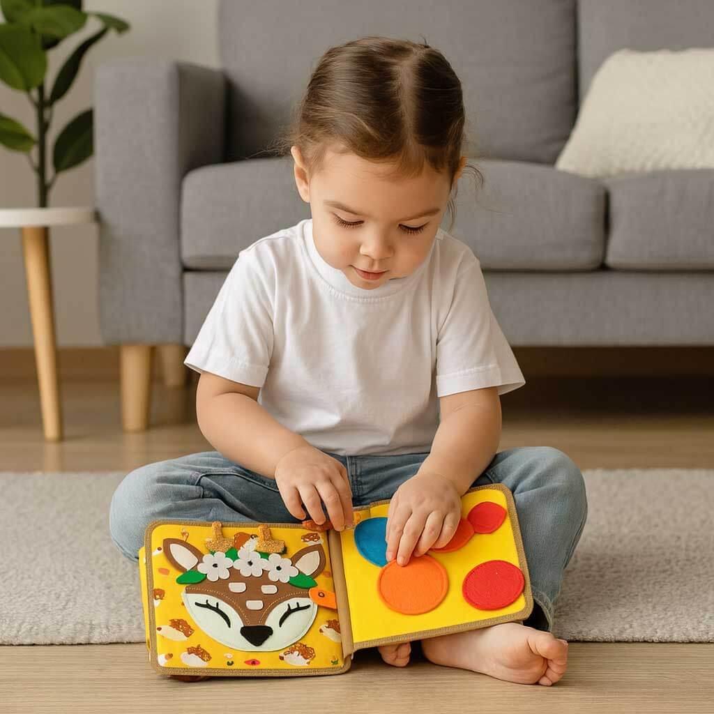 Розвивальна книжка з елементами сортера для дітей 3+ М'який бізіборд із фетру з пальчиковими іграми з завданнями, фото 1