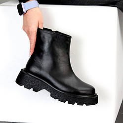 Чорні шкіряні демі черевики сучасний лаконічний дизайн