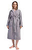 Халат жіночий махровий з капюшоном сірий M, фото 2