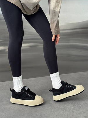 Кеди жіночі зимові чорні з бежевими вставками (M217)