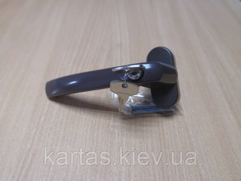 Ручка віконна із замком (анти дітки) коричнева Україна, фото 1