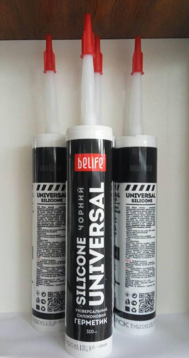 Герметик силіконовий універсальний BeLife чорний 310 мл, фото 1
