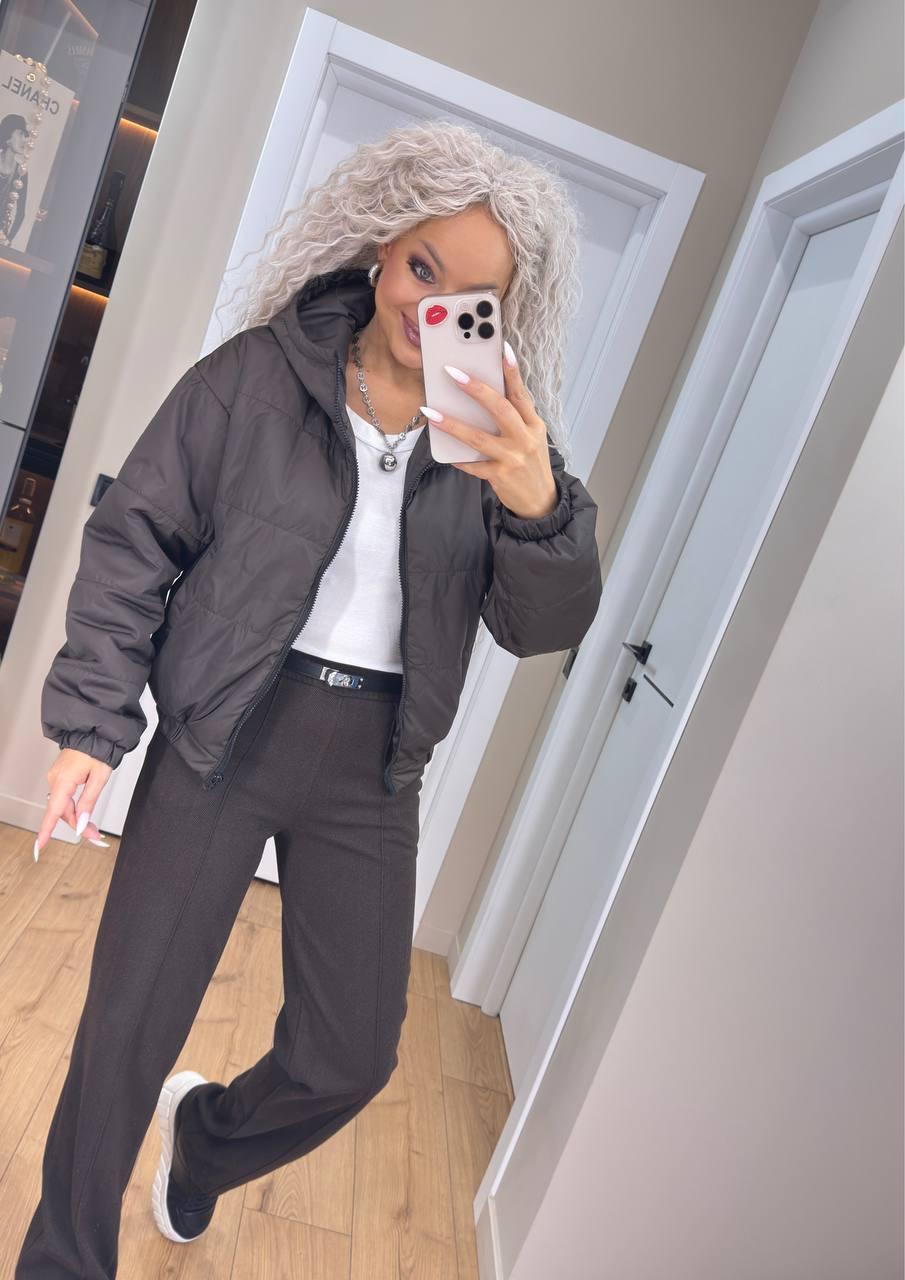 Куртка жіноча легка з капюшоном шоколадного кольору, фото 1