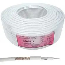 RG-59 EUROSAT, коаксіальний Кабель одножильний 32%, Cu, білий, 100м