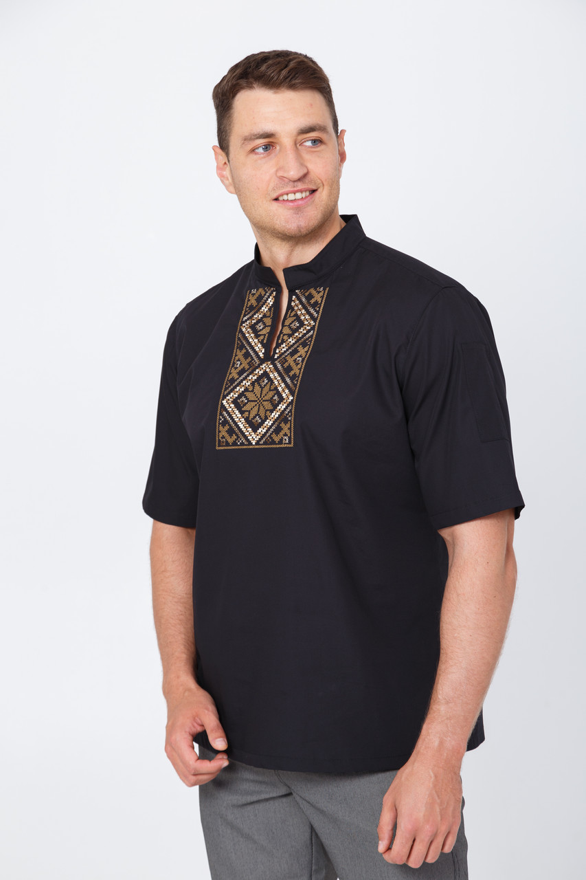 Кітель кухарський чоловічий чорний Вишиванка