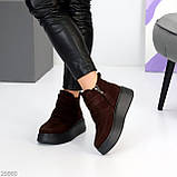 Жіночі зимові черевики натуральні, хайтопи на високій підошві, зимові жіночі черевики на високій підошві, фото 5