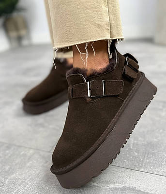 Сноуботси жіночі замшеві із застібкою коричневі (UG10-2)