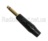 Штекер 6,3 мм монo, gold, корпус метал. чорний