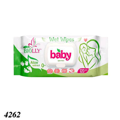 Вологі серветки Baby Biolly 120 шт з клапаном