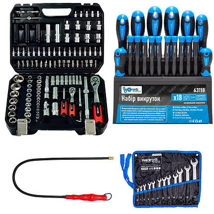 Набір інструментів 4в1 (набір 111 од + набір викруток 18 од + ключів 12 од + магніт) Profline 61085-208, фото 1