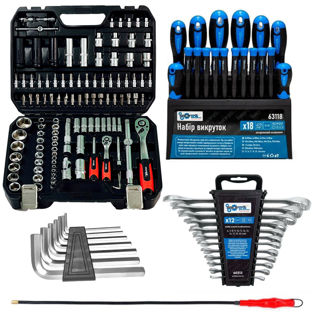 Набір інструментів 5в1 (Набір 111 од , Набір викруток професійних 18 од., Набір ключів 12 од., гнучкий подовжувач та