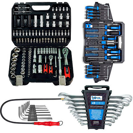 Набір інструментів 5в1 (Набір 111 од., Набір ключів 8 од, Набір викруток 63 од., магніт та шестигранники) Profline 61085-222, фото 1