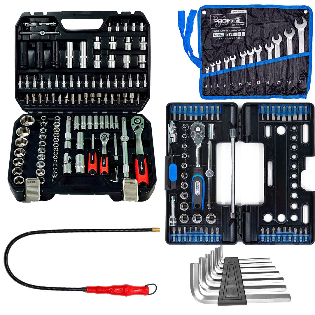 Набір інструментів 5в1(набір 111 од + набір 57 од + шecтигpaнникі 7 oд + ключі 12 од + магніт)Profline 61085-220