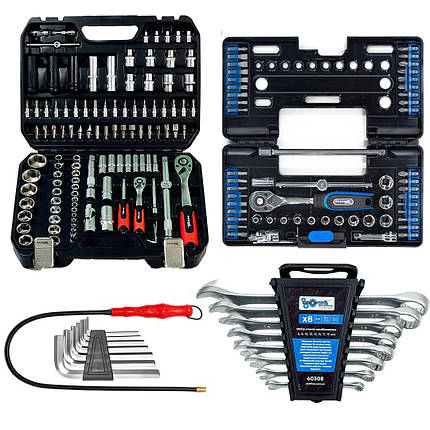 Набір інструментів 5в1 (Набір 111 од., Набір ключів 8 од, Набір головок з викруткою 57 од, гнучкий подовжувач та шестигранники), фото 1