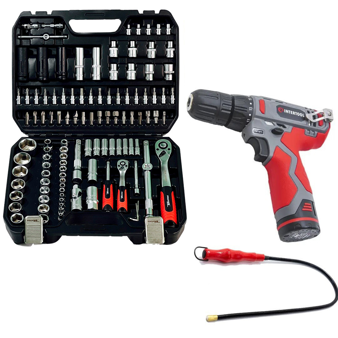 Набір інструментів 3в1 (набір 111 од + магніт + дриль-шурупокрут ) PROFLINE 61085-304