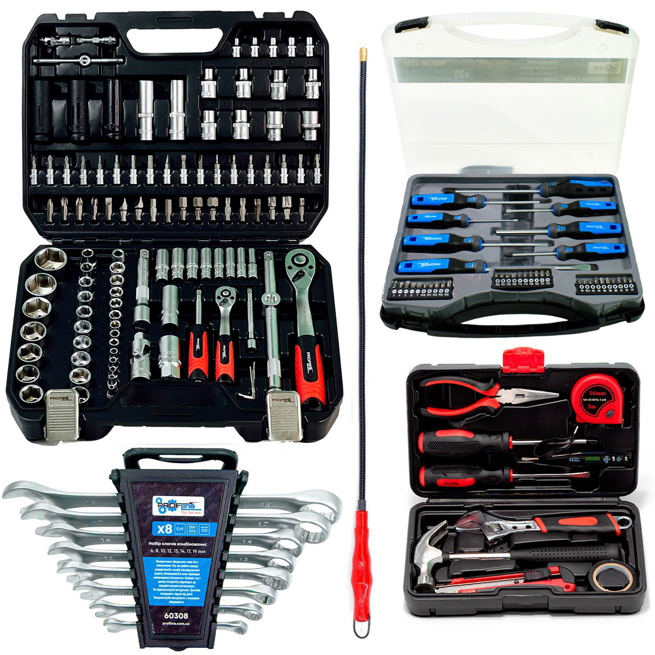 Набір інструментів 5в1 (набір 111 од + набір слюсарний 10 од. + набір 38 од + ключі 8 од + магніт)Profline 61085-228