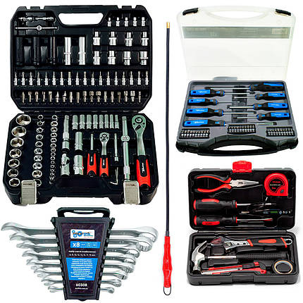 Набір інструментів 5в1 (набір 111 од + набір слюсарний 10 од. + набір 38 од + ключі 8 од + магніт)Profline 61085-228, фото 1