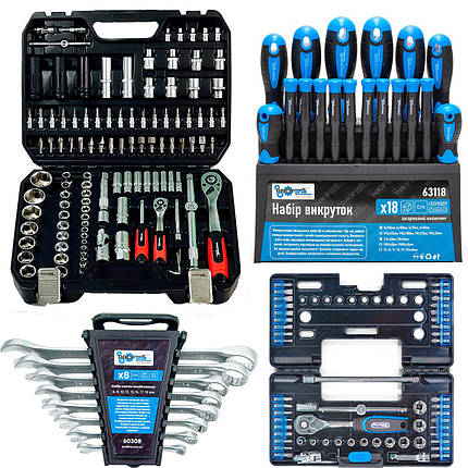 Набір інструментів 4в1 (набір 111 од + набір 57 од + набір ключів 8 од + набір викруток 18 од) Profline 61085-209, фото 1