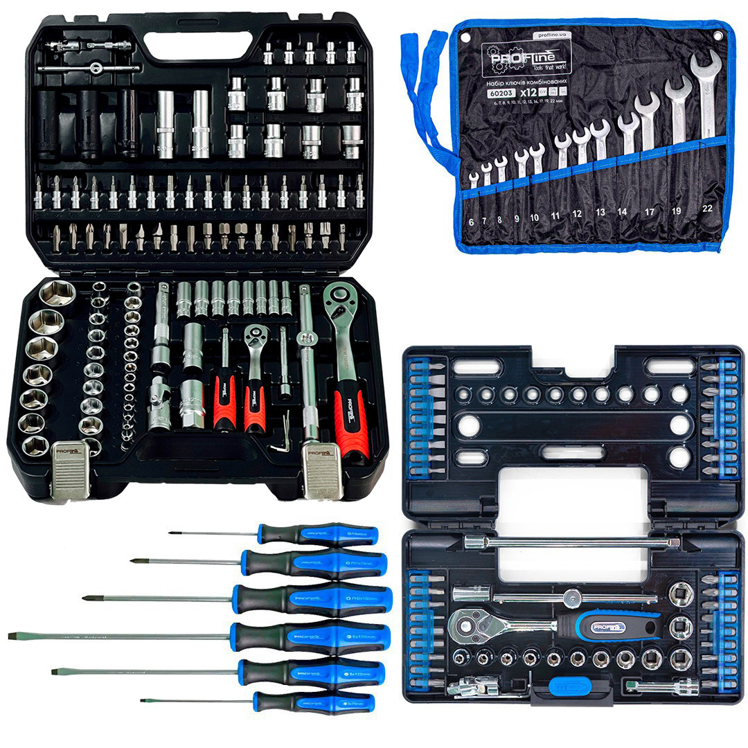 Набір інструментів 4в1 (набір 111 од + набір 57 од + викрутки 6 од + ключі12 од) Profline 61085-319