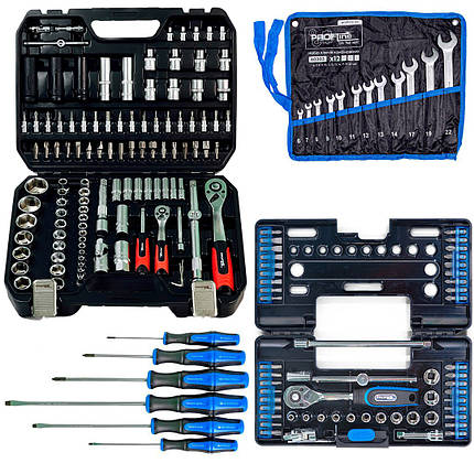 Набір інструментів 4в1 (набір 111 од + набір 57 од + викрутки 6 од + ключі12 од) Profline 61085-319, фото 1