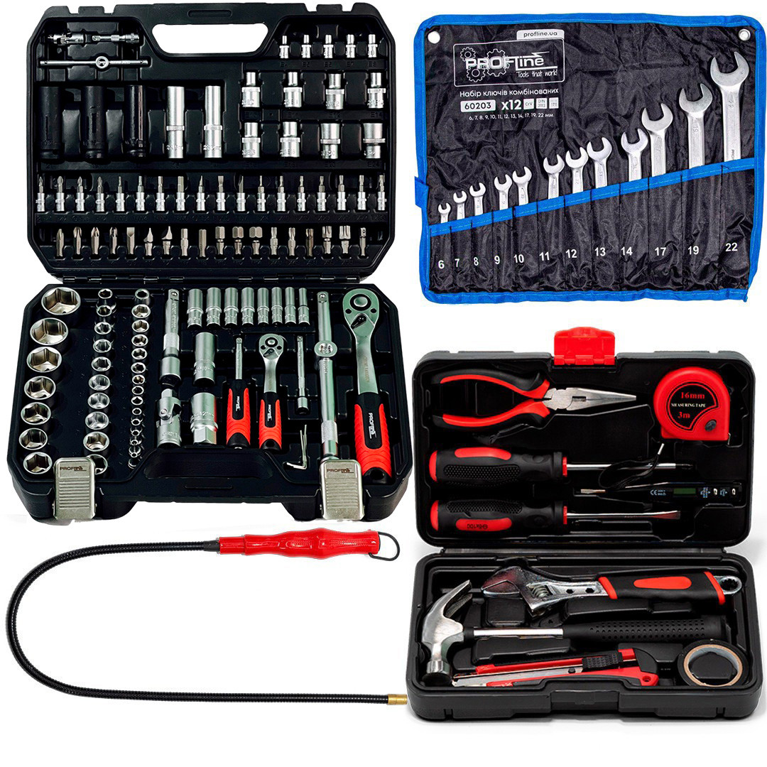 Набір інструментів 4в1 (набір 111 од + ключі 12 од + магніт + набір слюсарний 10 од) Profline 61085-307