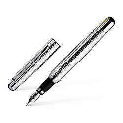 Ручка перова OttoHutt серії Design 02 Fountain Pen Honeycomb Guilloche Silver Platin, корпус срібло, перо M (0,7 мм), 952101