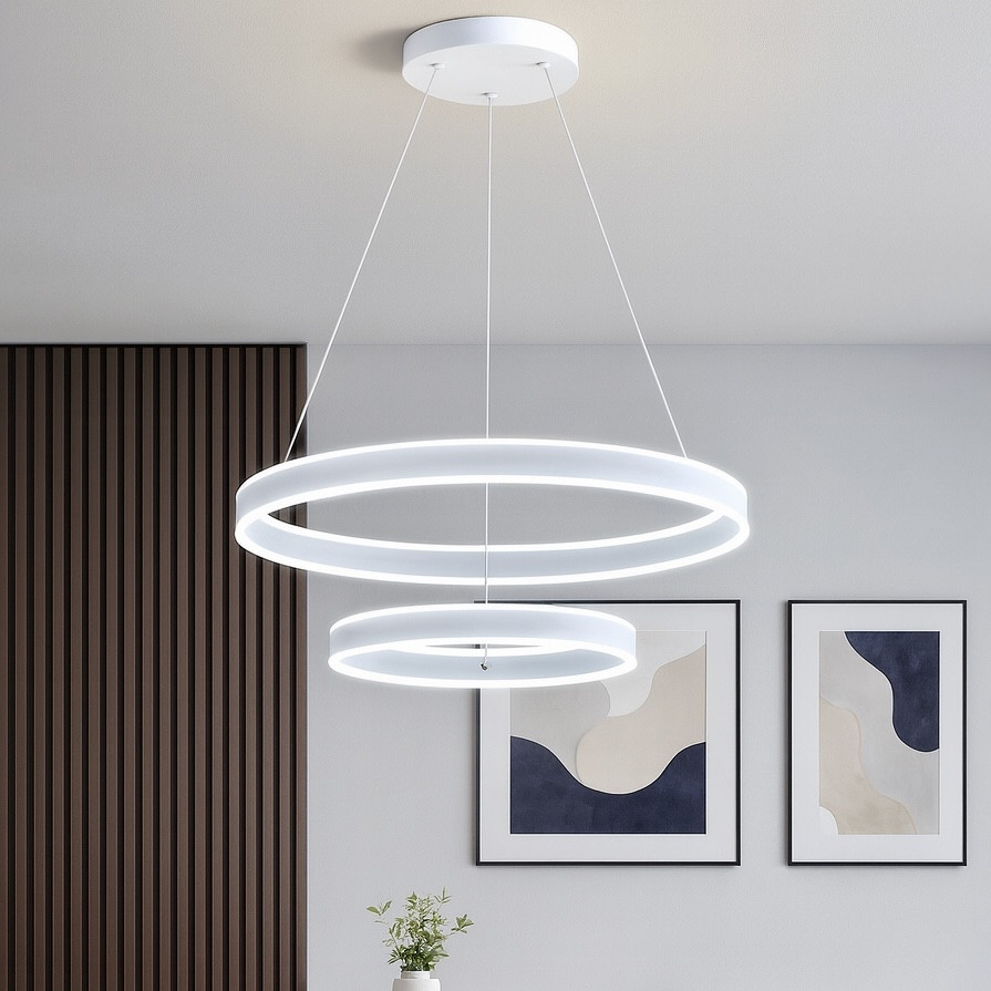 Підвісна Led люстра два кільця 160 Вт в білому корпусі STELLA 160W 2R WHITE, фото 1