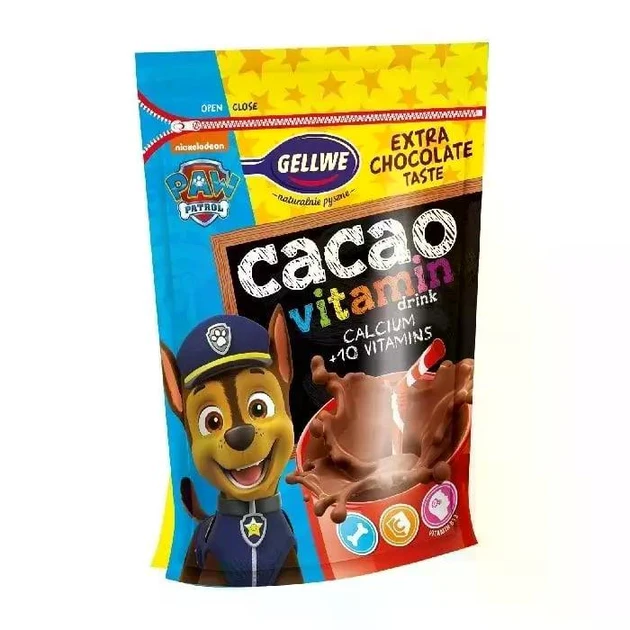 Напій 150г Gellwe Cars/Paw Patrol з какао, збагачений вітамінами та кальцієм