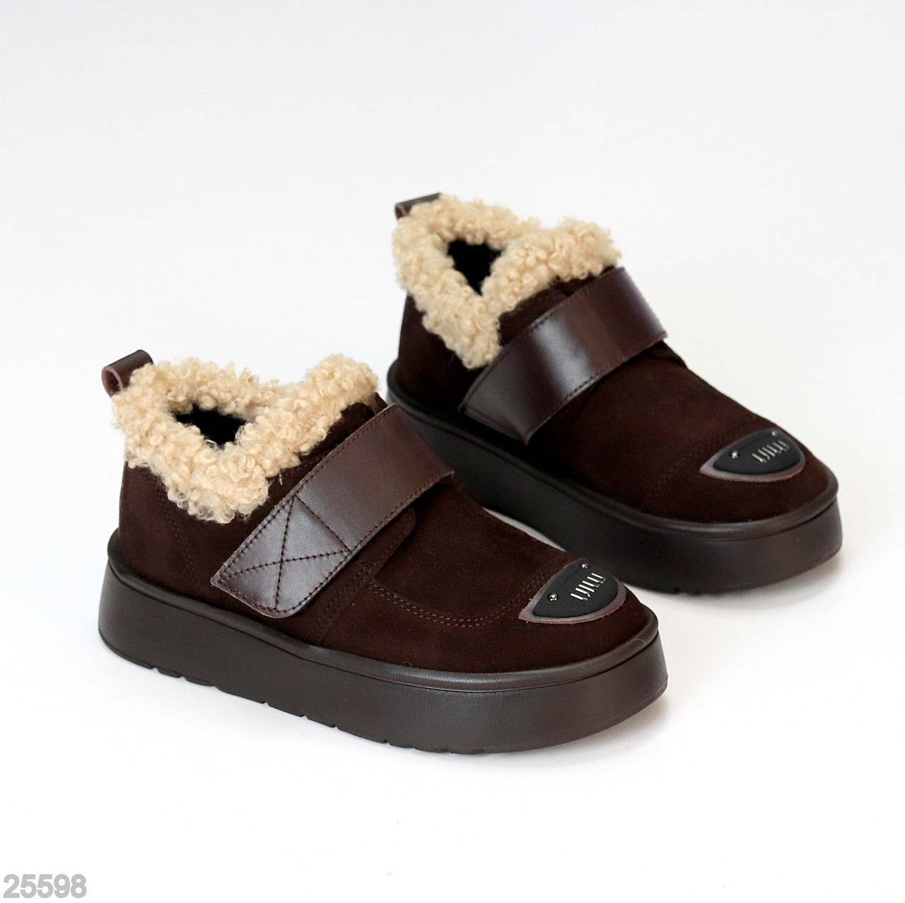 Молодіжні дизайнерські зимові автоледі натуралки колір Горький Шоколад, фото 1